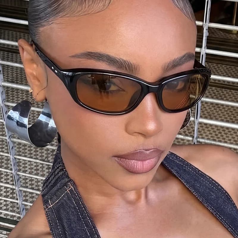 Y2K Retro Sport Sunglasses for Women Men Brown Lenses Vintage 90s Wrap Around UV400 Protection Cycling Windproof Sun Glasses