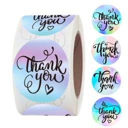 100-500 Pcs 1.5inch/3.8cm Round Laser English Thank You Gift Seal Sealing Stickers with Waterproof Wedding Holiday Label