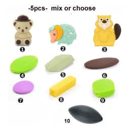 LOFCA 5pc Silicone Animal Beads Panda Food Grade DIY Toy Koala Baby Teething Beads BPA Free Pacifier Chain Accessories