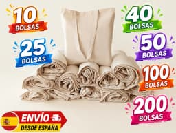 Pack 10 25 50 100 200 X Natural Cotton Bag 140g Reusable Eco-Friendly with Long Handle for Shopping, Gifts, Weddings, Kraft and Conferences Personalized Fabric Bag Tote Bag