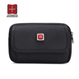 JANGEAR Horizontal Canvas Dual Cell Phone Holster Smartphone Belt Pouch Mens Versatile Zipper Belt Loop Pouch Shoulder Bag