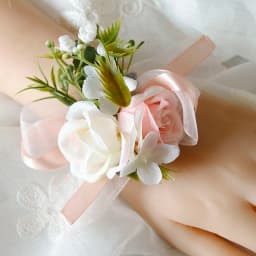 Pink Floral Wrist Corsage Bracelets Ribbon Rose Bridesmaid Groom Hand Flowers Wedding Boutonnieres Marriage Prom Accessories
