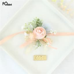 Pink Floral Wrist Corsage Bracelets Ribbon Rose Bridesmaid Groom Hand Flowers Wedding Boutonnieres Marriage Prom Accessories