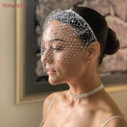 TOPQUEEN VA12 Wedding Mesh Veil Multiple Styles Birdcage Veil with Rhinestones Detachable Blusher Bachelorette Party Accessories