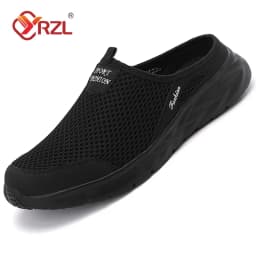 YRZL Mens Half Slippers Summer Breathable Mesh Mens Shoes Outdoor Casual Walking Shoes Large Flat Light Mesh Slippers Sandals