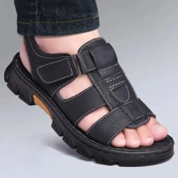 Men's Sandals Adjustable Solid Color Shoes Summer Casual Comfort with Durable Rubber Sole, Breathable PU for Outdoor Walking