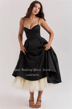 Qanz Fairy Blue Evening Dresses Spaghetti Straps A Line Tea Length Party Prom Gown Satin Backless Dresses 2024 Women Customized
