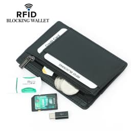 RFID Blocking Genuine Leather Men Wallet Small Credit Card Holder Cash Clip Slim ID Case Coin Purse For Male Pocket Money Bag