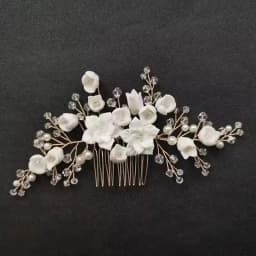 SLBRIDAL Handmade Crystal Rhinestone Pearls Ceramic Flower Bridal Hair Comb Wedding Hair Accessories Bridesmaids Women Jewelry