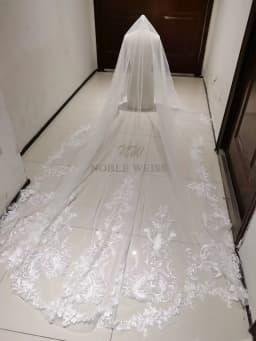 1T Appliques Lace Wedding Veil Long Veil Cathedral Bridal Veils Customized