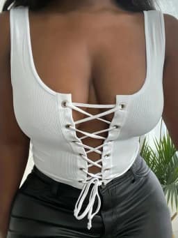 Criss Cross Tank Top Sexy Slim U Neck Summer Sleeveless Top Women Tank solid Stitching Female Knitted Casual Tops