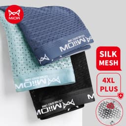 MiiOW 3Pcs Sexy Mesh Men Boxer Underwear Graphene Antibacterial Male Panties Ice Silk Underpants Breathable 4XL Boxershort 2022