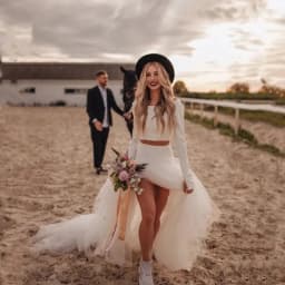 Country Two Pieces Wedding Dresses Mermaid Simple Tulle Long Sleeve O-Neck Bridal Gown Vintage Beach Bride Dresses Customized
