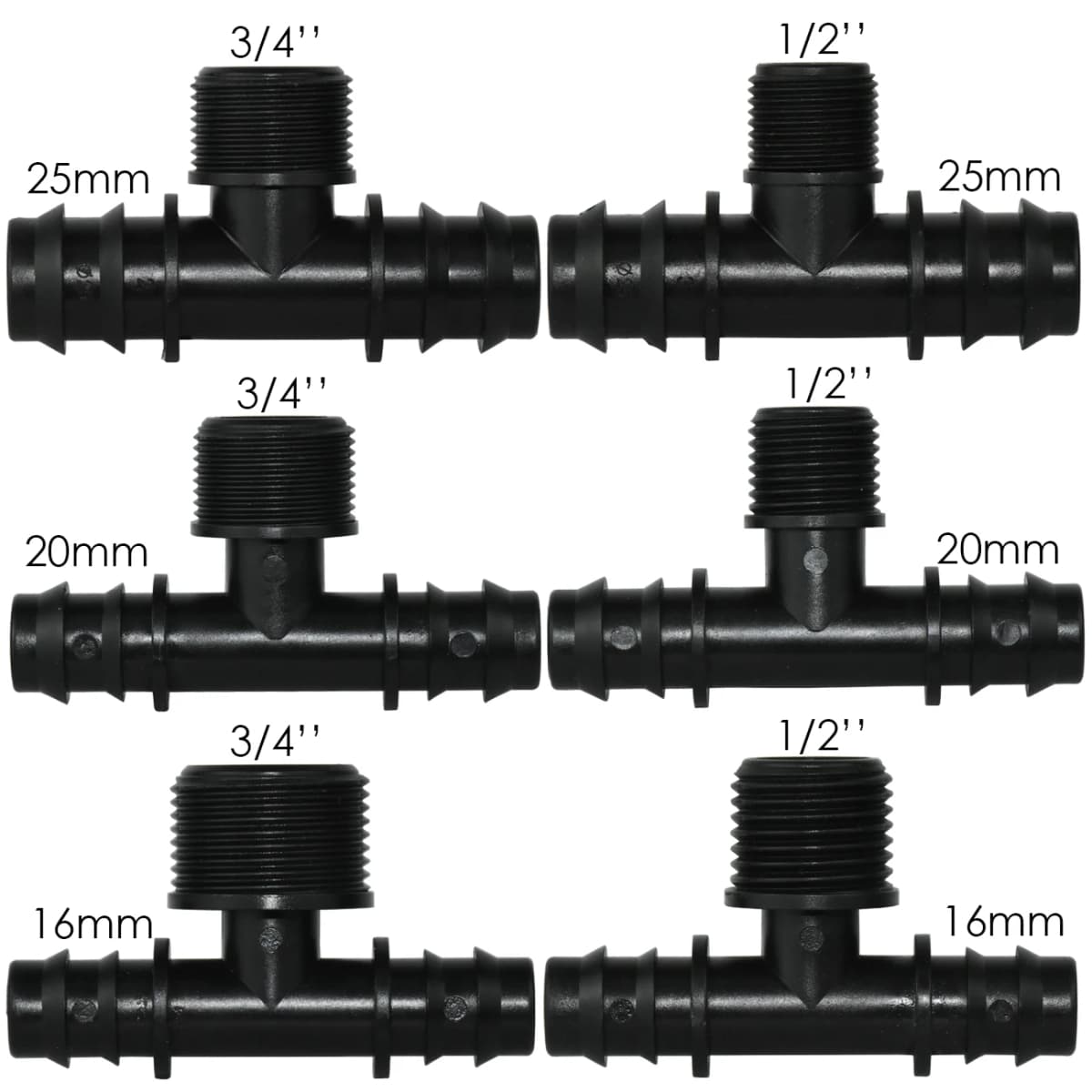 KESLA 4PCS 1/2" 3/4" Threaded 16 20 25MM PE Hose Barb Tee Connector Adapter Tubing Joints Garden Drip Irrigation Coupling Repair