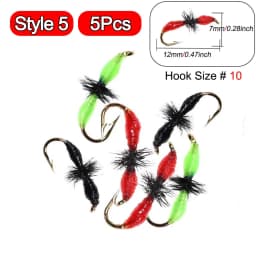 5Pieces Brass Beadhead Peacock Herl Buzzer Fly Ice Fishing Fly Lure Jig Nymph Larvea for Trout Perch Bluegill Fishing