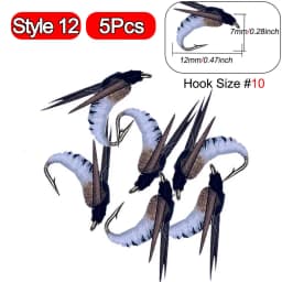 5Pieces Brass Beadhead Peacock Herl Buzzer Fly Ice Fishing Fly Lure Jig Nymph Larvea for Trout Perch Bluegill Fishing