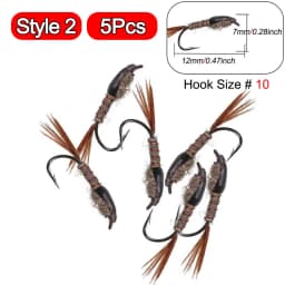 5Pieces Brass Beadhead Peacock Herl Buzzer Fly Ice Fishing Fly Lure Jig Nymph Larvea for Trout Perch Bluegill Fishing