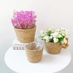 Straw Weaving Flower Plant Pot Basket Grass Planter Basket Indoor Outdoor Flower Pot Cover Plant Containers for Plantable Plants