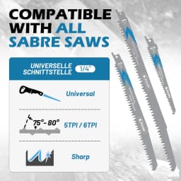 EZARC Wood Pruning Reciprocating Saw Blade 150/ 225/ 300mm Sharp Ground Teeth CRV Long Lifetime Sabre Saw Blades 5TPI