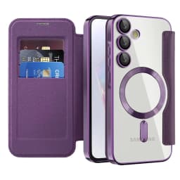 Luxury Flip Leather Card Clip Magnetic Phone Case for Samsung S26 S25 Edge S24 S23 Ultra S22 Plus A55 A35 Clear Wallet Cover