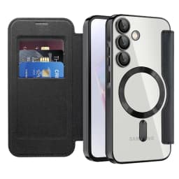 Luxury Flip Leather Card Clip Magnetic Phone Case for Samsung S26 S25 Edge S24 S23 Ultra S22 Plus A55 A35 Clear Wallet Cover