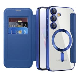 Luxury Flip Leather Card Clip Magnetic Phone Case for Samsung S26 S25 Edge S24 S23 Ultra S22 Plus A55 A35 Clear Wallet Cover