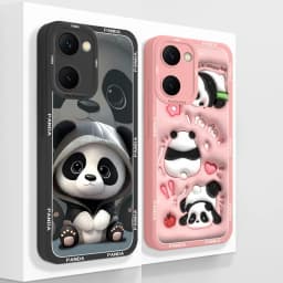 Case For Vivo Y03 4G Fun Panda Full Coverage Bumper Soft Liquid Silicone Funda For Vivo Y 03 Model V2332 Phone Back Covers Coque