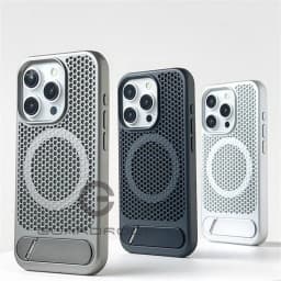 Luxury Heat Dissipation For Magsafe Case For iPhone 15 14 13 18 16 17 Pro Max Breathable Wireless Charge Stand Shockproof Cover
