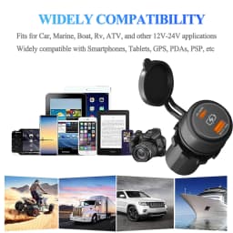 100W PD QC3.0 Dual USB Car Charger Socket (Type C & Type A)12V/24V Fast Charging for iPhone Samsung Xiaomi Huawei Car Truck Boat