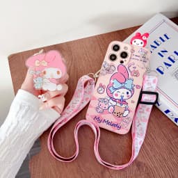 For Xiaomi Redmi 8 9 10A 12 13 10C 12C 13C 14C A1 A3 Note 7 8 9 9s 10 11 12 13 14 Pro Milk Tea Kuromi Case With Holder Rope