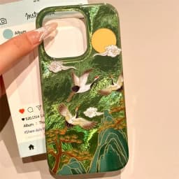 Vortex pattern High Mountain Auspicious Cloud Crane Phone Case For iPhone 17 16 Pro Max 15 14 13 12 11 XS XR X SE 7 8 Plus Cover