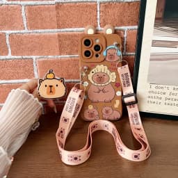 For Samsung Galaxy A17 A07 A16 A06 A26 A56 A04E A05 A05s A15 A25 A35 A55 Funny Capibala Case With Holder Rope