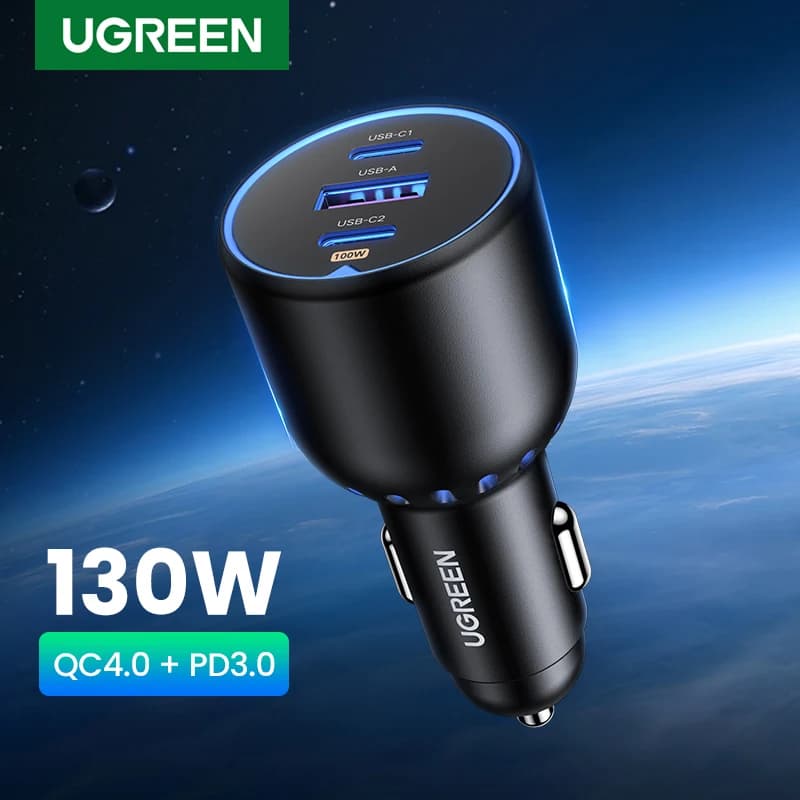 UGREEN 130W USB C Car Charger For Xiaomi iPhone 17 Samsung Galaxy S24 Laptops Tabet PD3.0 Fast Charging USB Type C Car Charger