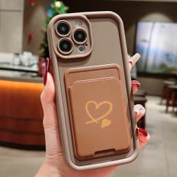 Luxuly Love Heart Insert Card Bag Silicone Soft Phone Case For iPhone 17 16 15 14 13 12 11 Pro Max 7 8 Plus 16E 17Air Soft Cover