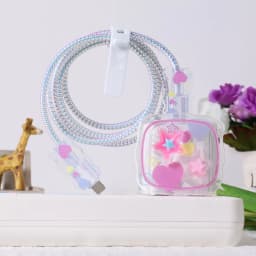 Blue Flower Charger Cable Protector For iPhone15 14 13 18W20W Charger Protector 2024 New Cute Data Line Spiral Winder Protective