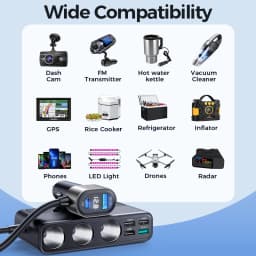 Joyroom 210W 9 in 1 Car Charger Adapter PD 3 Socket Cigarette Lighter Splitter Charge Independent Switches DC Cigarette Outlet