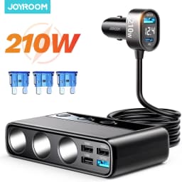 Joyroom 210W 9 in 1 Car Charger Adapter PD 3 Socket Cigarette Lighter Splitter Charge Independent Switches DC Cigarette Outlet