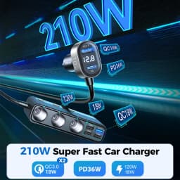 Joyroom 210W 9 in 1 Car Charger Adapter PD 3 Socket Cigarette Lighter Splitter Charge Independent Switches DC Cigarette Outlet