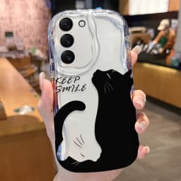 Black Cat Wave Case for Samsung Galaxy S24 S23 S22 S21 Ultra Plus S20 FE A73 A72 A71 A55 A54 5G A53 A52 A51 4G A50S A50 Cover