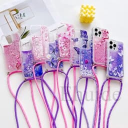 Quicksand Strap Case For Samsung Galaxy S26 Ultra S24 S23 S25 Plus S21 S22 S20 FE Liquid Glitter Flower Crossbody Lanyard Cover