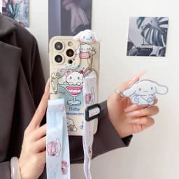 For iPhone 16 15 14 13 12 11 XR Xs 8 7 6 Pro Max mini Plus e ice cream Cinnamoroll Case With Holder Rope