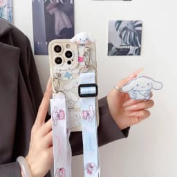 For iPhone 16 15 14 13 12 11 XR Xs 8 7 6 Pro Max mini Plus e ice cream Cinnamoroll Case With Holder Rope