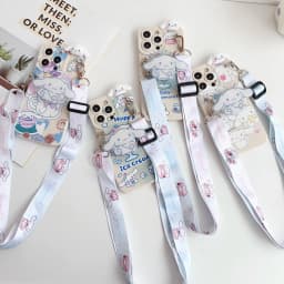 For iPhone 16 15 14 13 12 11 XR Xs 8 7 6 Pro Max mini Plus e ice cream Cinnamoroll Case With Holder Rope