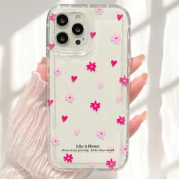 Pink Flowers Heart Print Clear Phone Case For iPhone 17 Cases iPhone 16 15 14 13 12 11 Pro Max 16E XS X XR 7 8 Plus 17 Air Cover