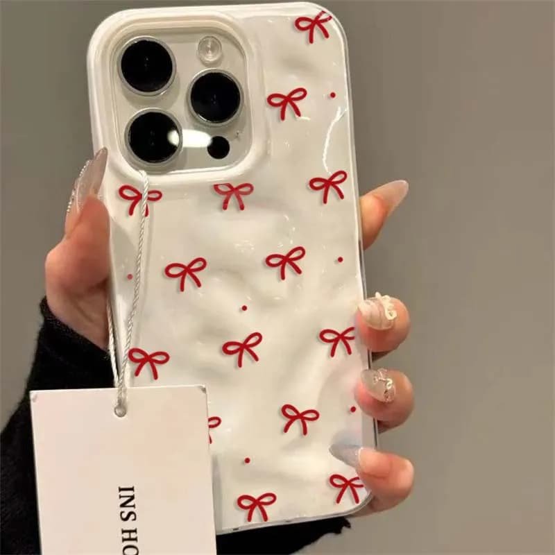 Red Bow Phone Case For IPhone 17 Air 16 15 14 13 12 11 Pro Max Girl Cover For IPhone 16 15 14 Plus 13 12 11 Case Funda Cover