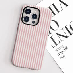 Thin Pink and White Stripes Phone Case Suitable for IPhone16ProMax 15 14 14 12mini 7Plus XR 2in1 Tough Glossy Case