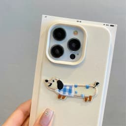 Korean Cute 3D Cartoon Embroidery Dog Phone Case For iPhone 18 17 16 15 14 13 12 Pro Max Plus Funny Puppy Leather Pattern Cover