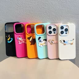 Korean Cute 3D Cartoon Embroidery Dog Phone Case For iPhone 18 17 16 15 14 13 12 Pro Max Plus Funny Puppy Leather Pattern Cover