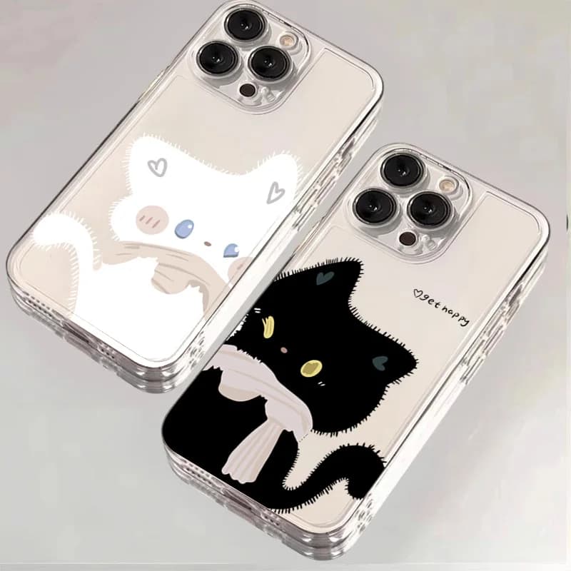 Cartoon Black White Cat Couple Phone Case For Samsung Galaxy A17 A16 A15 A35 A55 A37 A57 S25 S26 Ultra S23 S22 Plus S24FE Cover