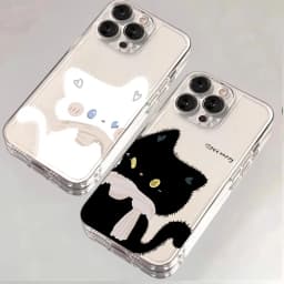 Cartoon Black White Cat Couple Phone Case For Samsung Galaxy A17 A16 A15 A35 A55 A37 A57 S25 S26 Ultra S23 S22 Plus S24FE Cover